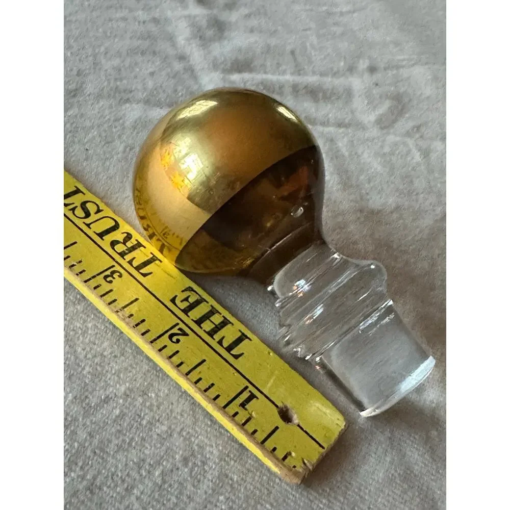 Vintage Ball Art Glass Decanter Stopper gold plated Mid-Century Modern